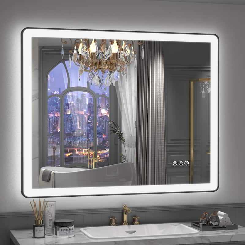 Framed Front & Back LED Lighted Anti-Fog Tempered Glass Wall Bathroom Vanity Mirror - 40" x 36"