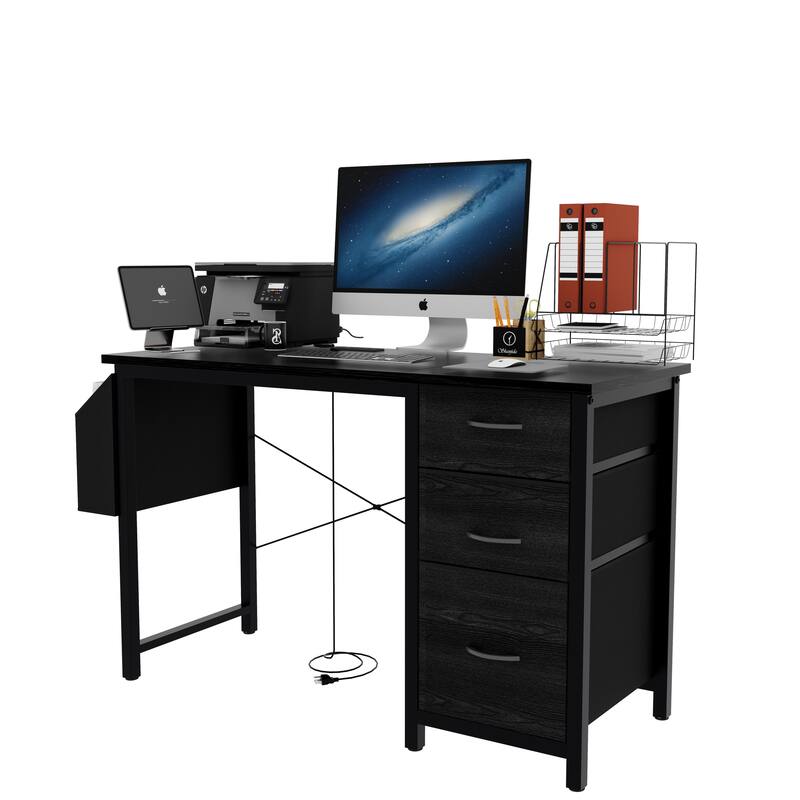 47.3"office desk with power outlet,3 drawers,Large Side Pocket,computer desk,Writing desk,Vanity table