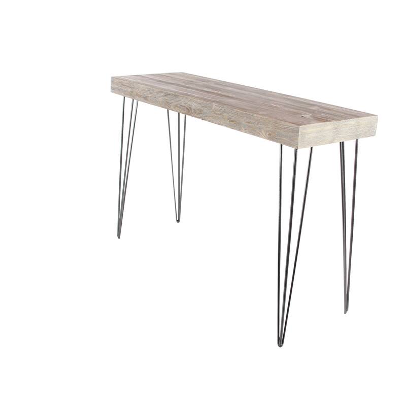 Brown Wood Console Table with Black Metal Hairpin Legs