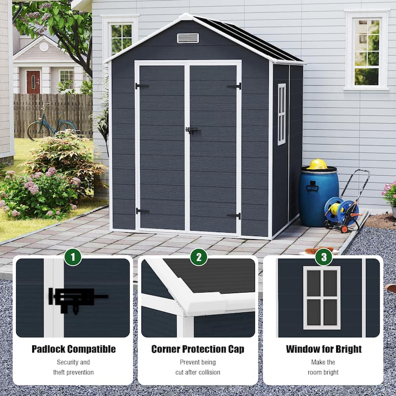 6*6ft Outdoor Storage Shed, Metal Garden Shed Tool House