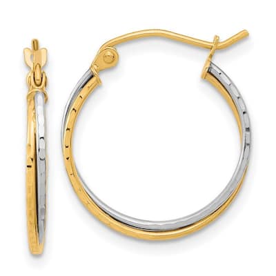 Curata 10k Two tone Gold Sparkle Cut 1x19mm Twisted Hoop Earrings