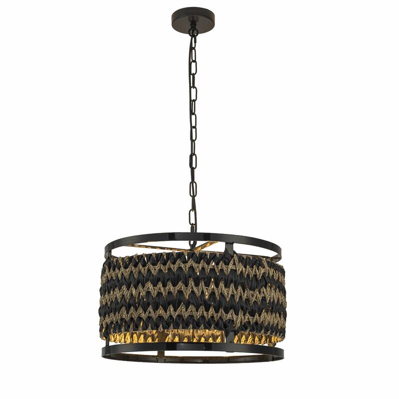 Amara 3-Light Wicker Drum Pendant, Rustic Boho - Handwoven - 18" Wide