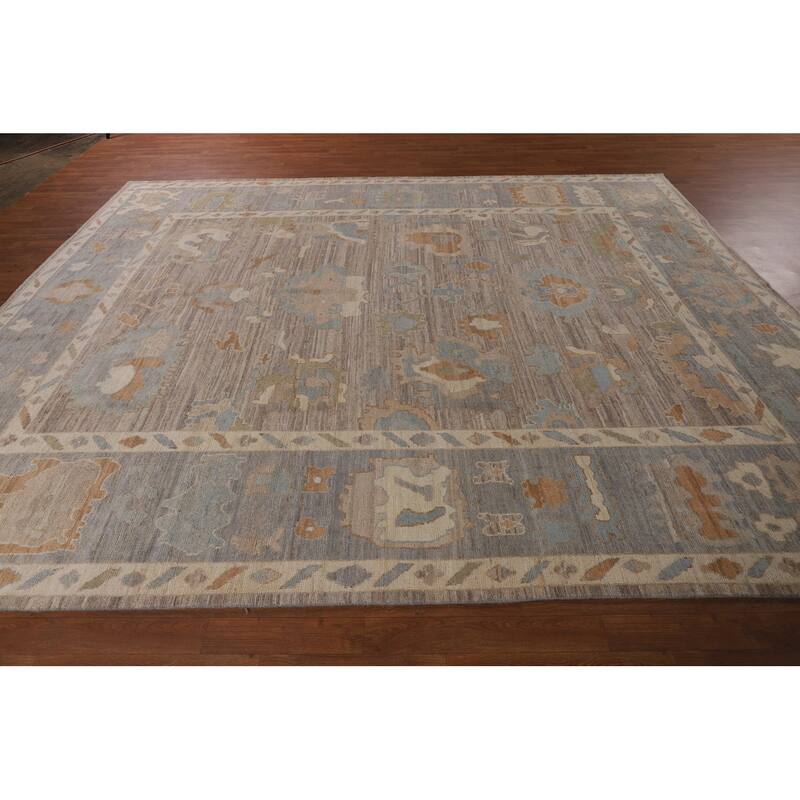 Beige Oushak Vegetable Dye Area Rug Hand-Knotted Wool Carpet - 9'1"x 12'0"