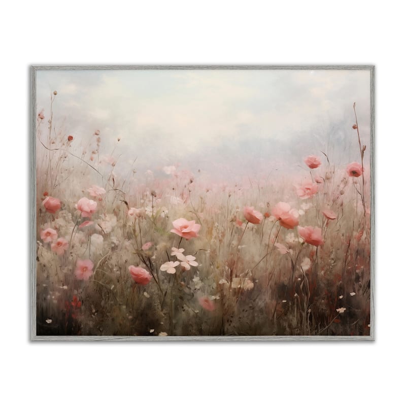 Stupell Pastel Pink Meadow Flowers Framed Giclee Art Design By Arlington Prints - 20 x 16 - Grey