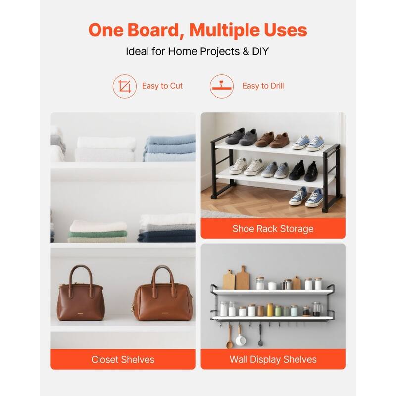 2 Pieces White Particle Board Shelf Melamine-Coated High-Density Board for DIY Storage - 23” x 14” x 0.6”