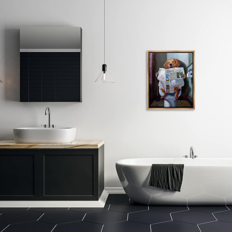 Stupell Dog Reading the Newspaper On Toilet Funny Painting Floater Frame - Multi-Color
