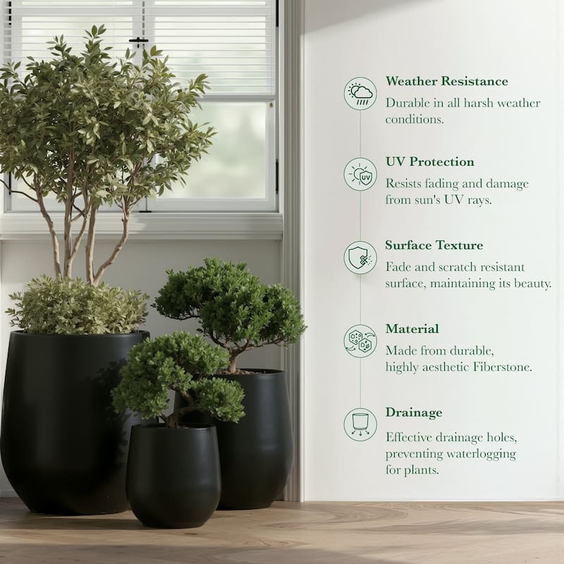 DTY Signature Mount Wilson 1-Piece Fiberstone Tapered Planter for Indoor/Outdoor, Black