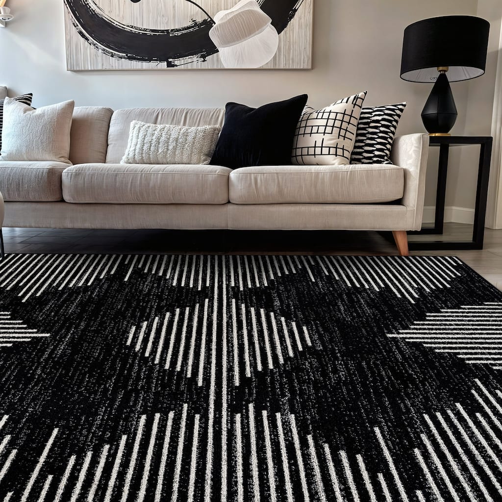 Modern Abstract Area Rug for Living Room, Bedroom, or Entryway - Low Pile Indoor Rug