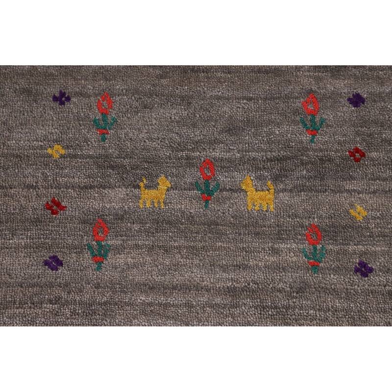 Earth Tone Striped Gabbeh Indian Area Rug Silk Carpet - 8'3" X 9'9"