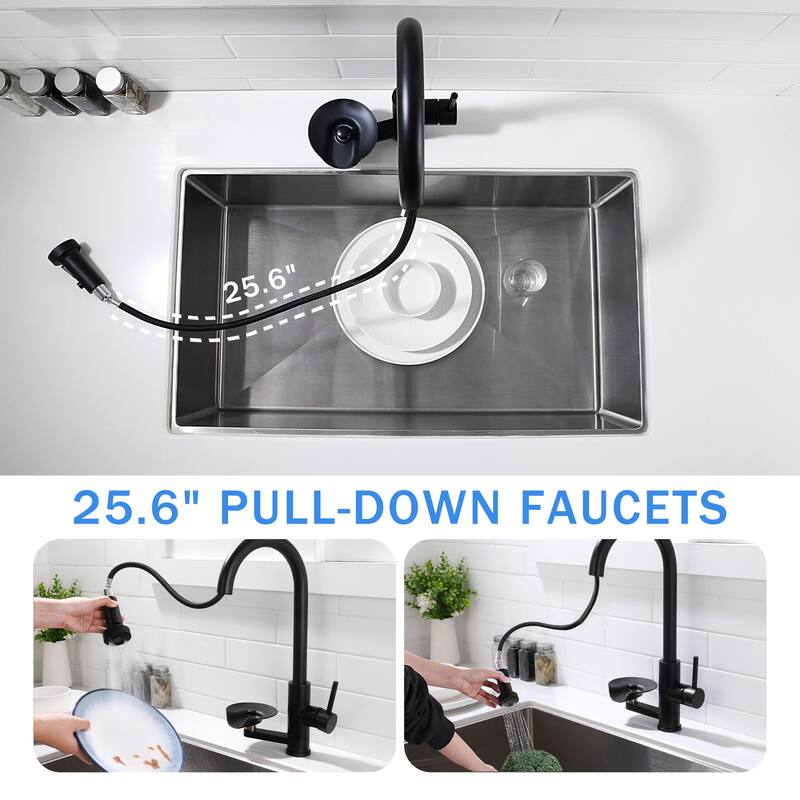 Modern 3-in-1 High-Arc Pull-Down Sprayer Kitchen Faucet with 3 Function Spray Mode & Press-Type Glass Rinser
