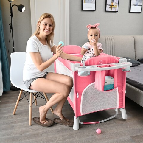 Portable Upholstered Infant Cribs Home Toddler Bassinet Bed