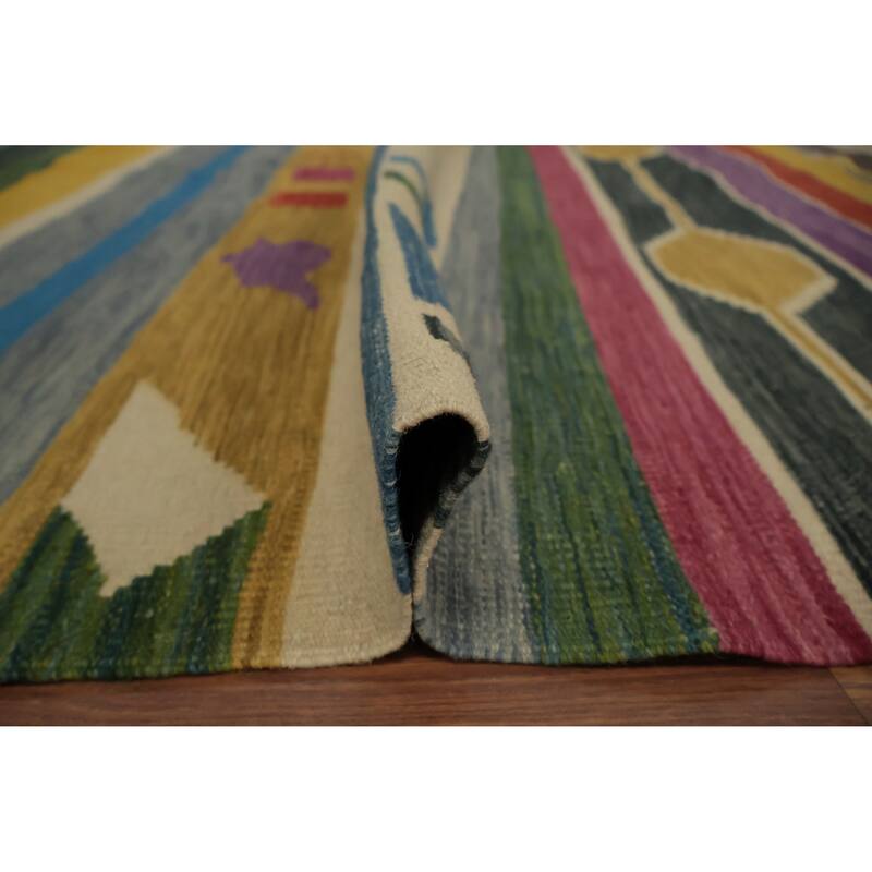 Hand Woven Oriental 100% Wool Carpet Southwestern Geometric Multi-Colored Kilim Area Rug - 9' 10'' X 9' 10''