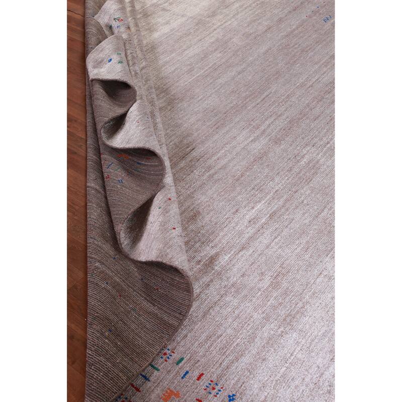 Hand Knotted Oriental Viscose Silk Carpet Tribal Stripe Brown Gabbeh Area Rug - 11' 8'' X 8' 11''