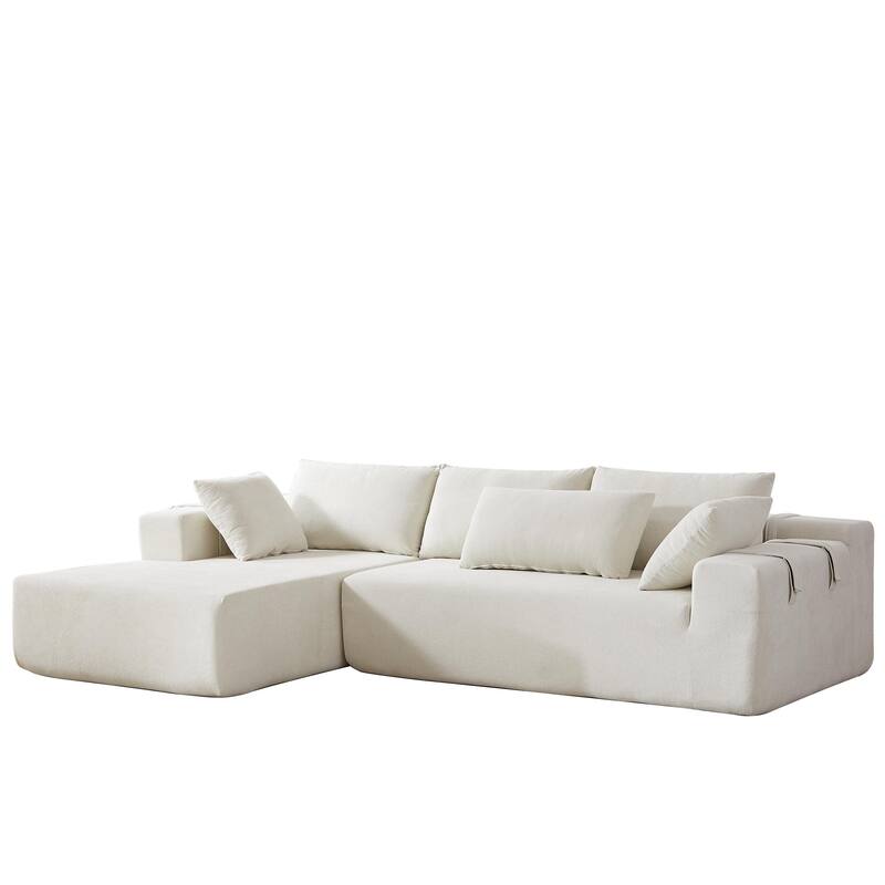 Corduroy Fabric 3-Seater Cloud Couch with 2 Movable Footrest,U Shaped Couch Set,Upholstered Deep Seat 2-Seat with 3 cushions