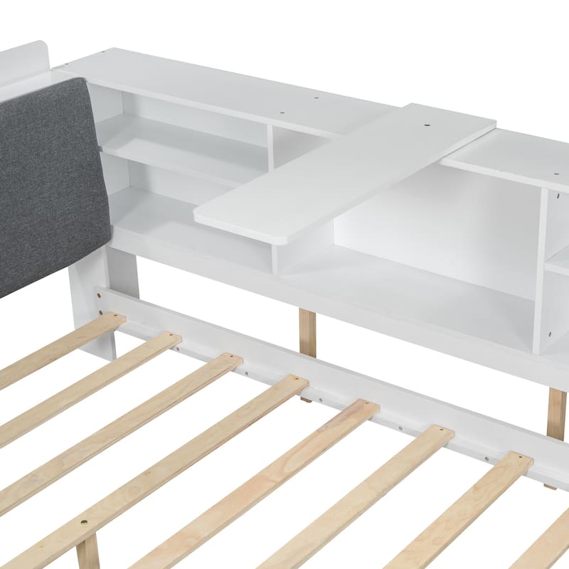 Roomfitters Full Wood Platform Bed with Storage Headboard and Functional Open Shelf System