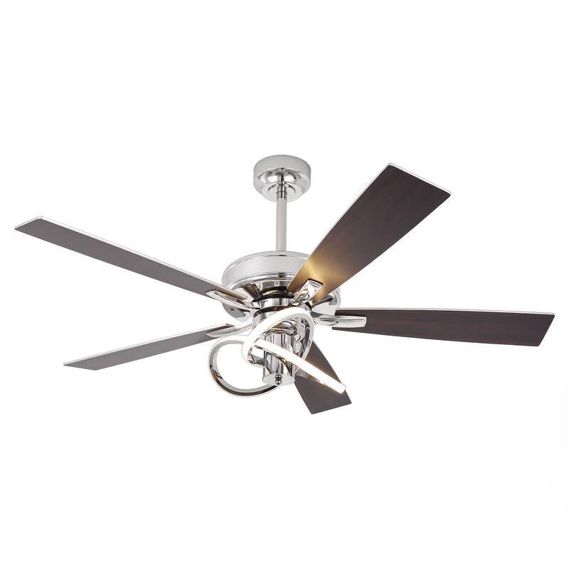 52" Modern Chrome Stylish Ceiling Fan with Dimmable LED Light and Remote