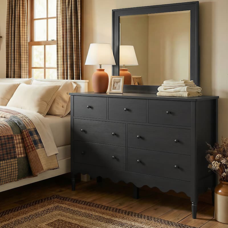 Narill Wave-Inspired 7-Drawer Dresser, 47-In Bedroom Chest of Drawers