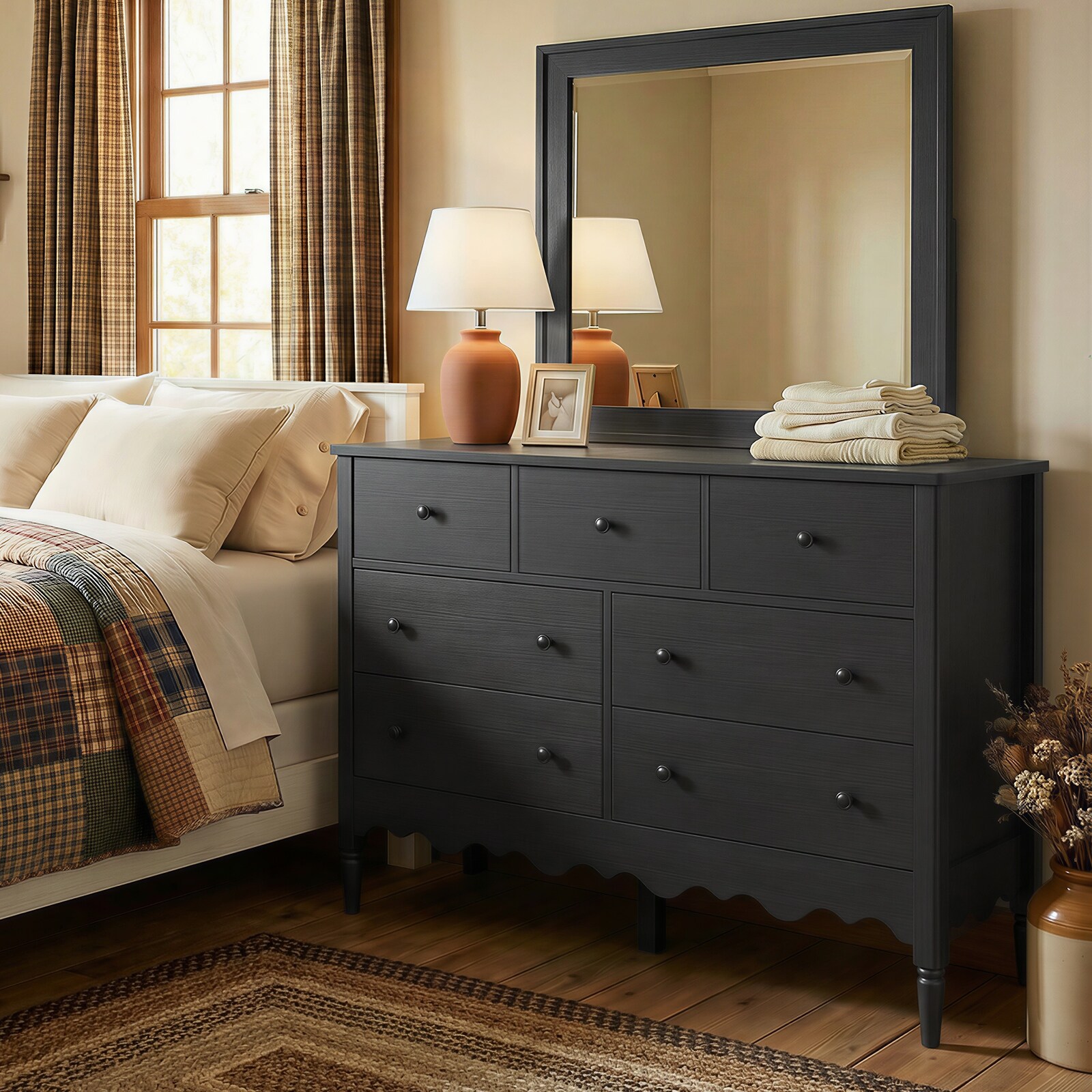 Narill Wave-Inspired 7-Drawer Dresser, 47-In Bedroom Chest of