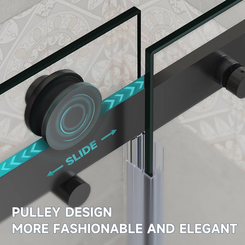Elegant Frameless Shower Door Double Sliding Shower Glass Door 60"x72" with 5/16" Clear Tempered Glass