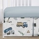 preview thumbnail 4 of 4, Construction Truck Collection Boy 4pc Nursery Crib Bedding Set - Grey Yellow Black Blue and Green Transportation Chevron Arrow