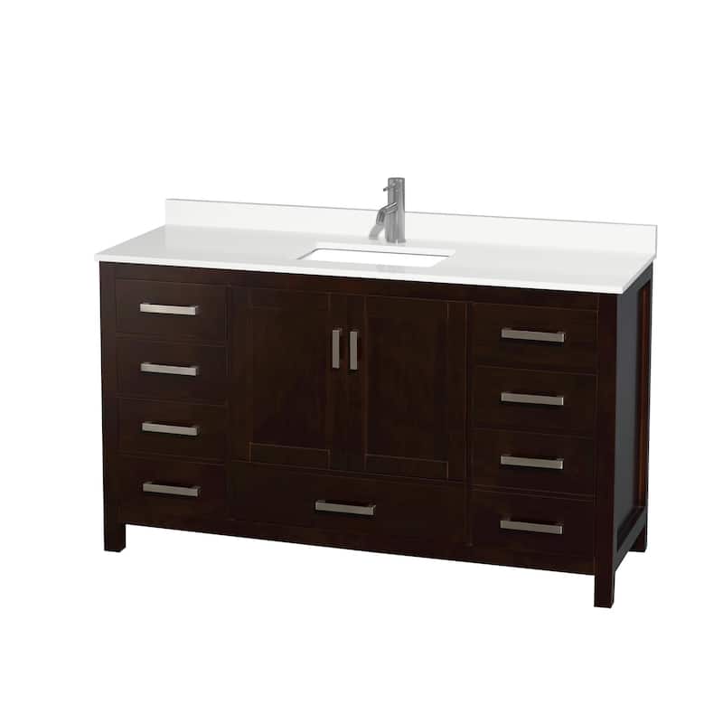Sheffield 60-inch Single Vanity, Single Hole Quartz Top - Espresso, Chrome Trim, White Quartz Top