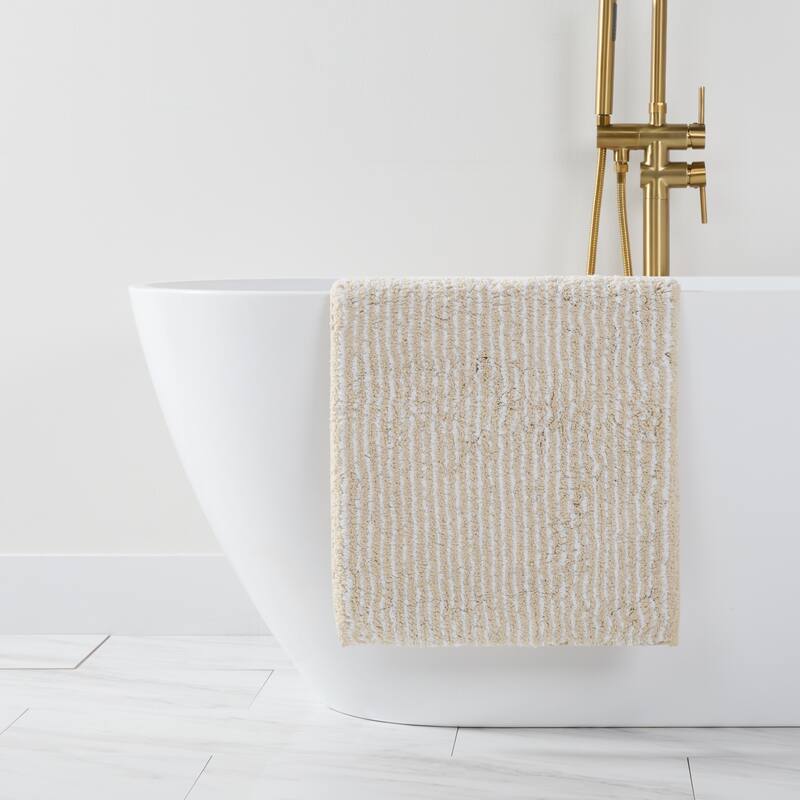 Becky Cameron 100% Cotton Pinstripe Patterned Bath Mat - 24" x 17" - Natural
