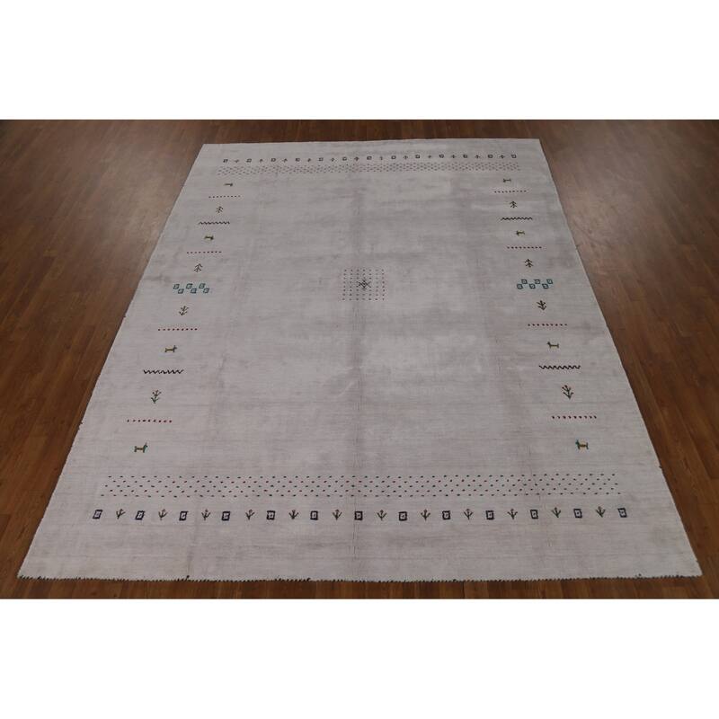Silver Gray Gabbeh Oriental Area Rug Hand-Knotted Wool Carpet - 7'9" x 9'10"