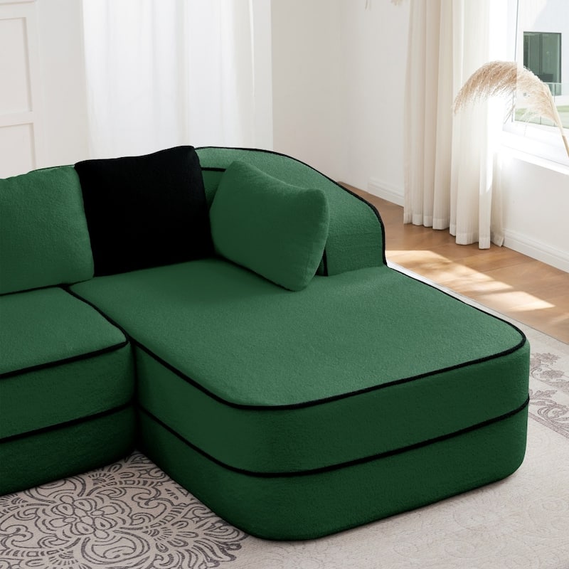 105.9" Modular L-shaped Teddy Velvet Sectional Sofa with Chaise and Curved Armrest