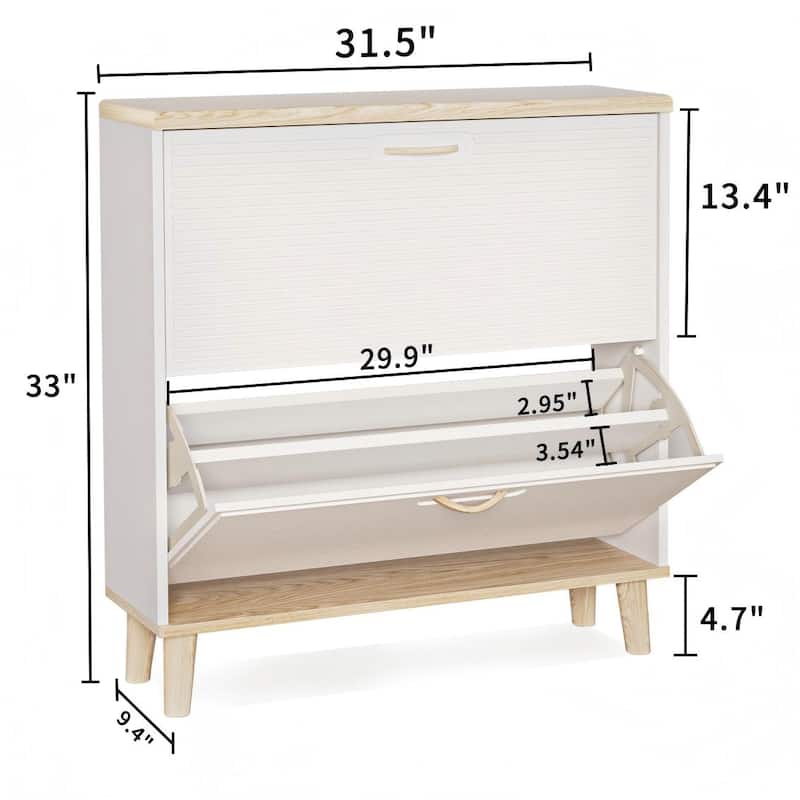 Homy Casa Compact Shoe Storage Bench 2 Flip Doors 2 Drawers, White