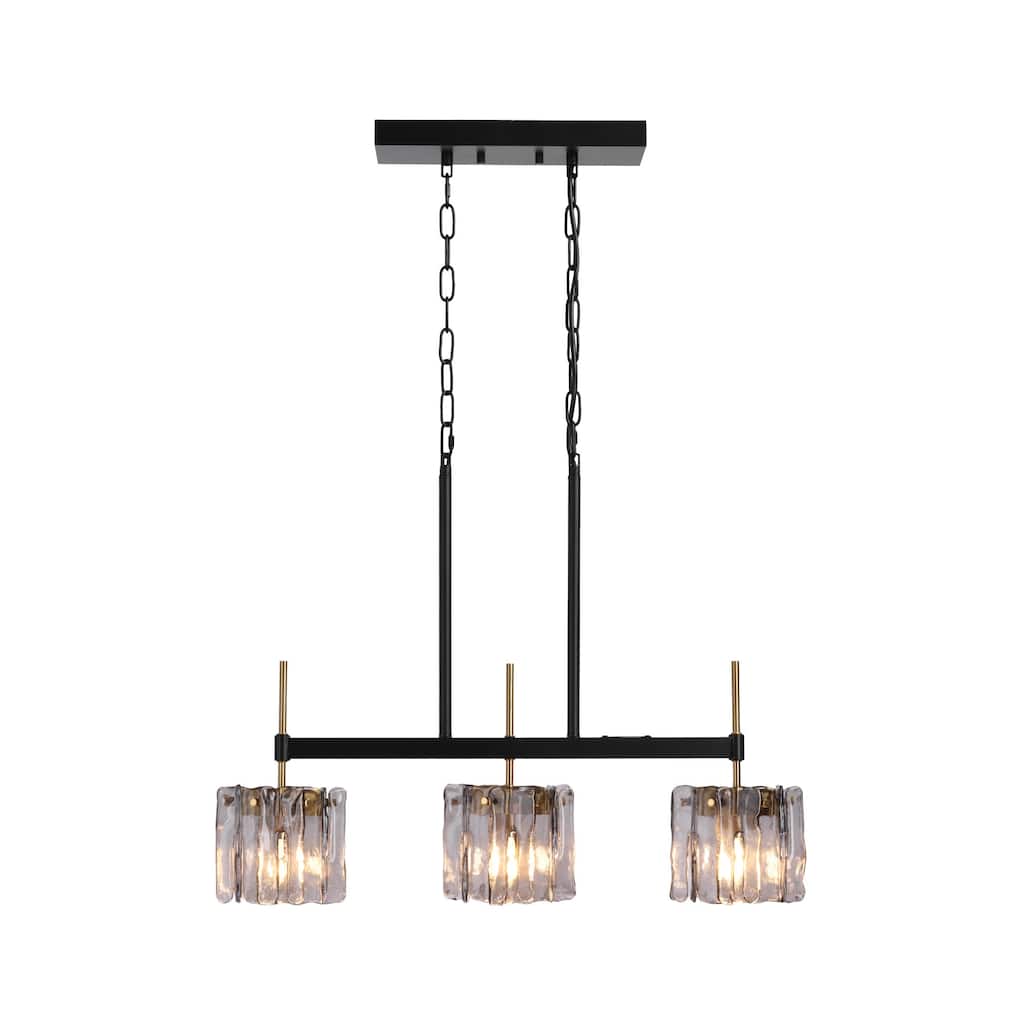 1/3/5-Light Pendant Light Linear Lighting with Textured Glass Panel Shade