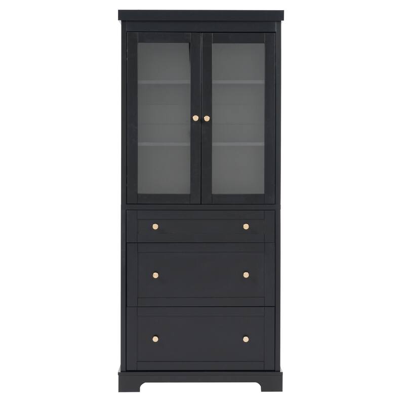 70.1" Tall Bathroom Floor Storage Cabinet, Freestanding Cabinet with Soft Close Glass Doors, Adjustable Shelves