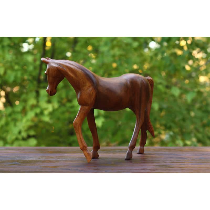 12" Large Wooden Hand Carved Walking Horse Art Figurine Statue Sculpture Handcrafted Handmade Home Decor Accent Decoration