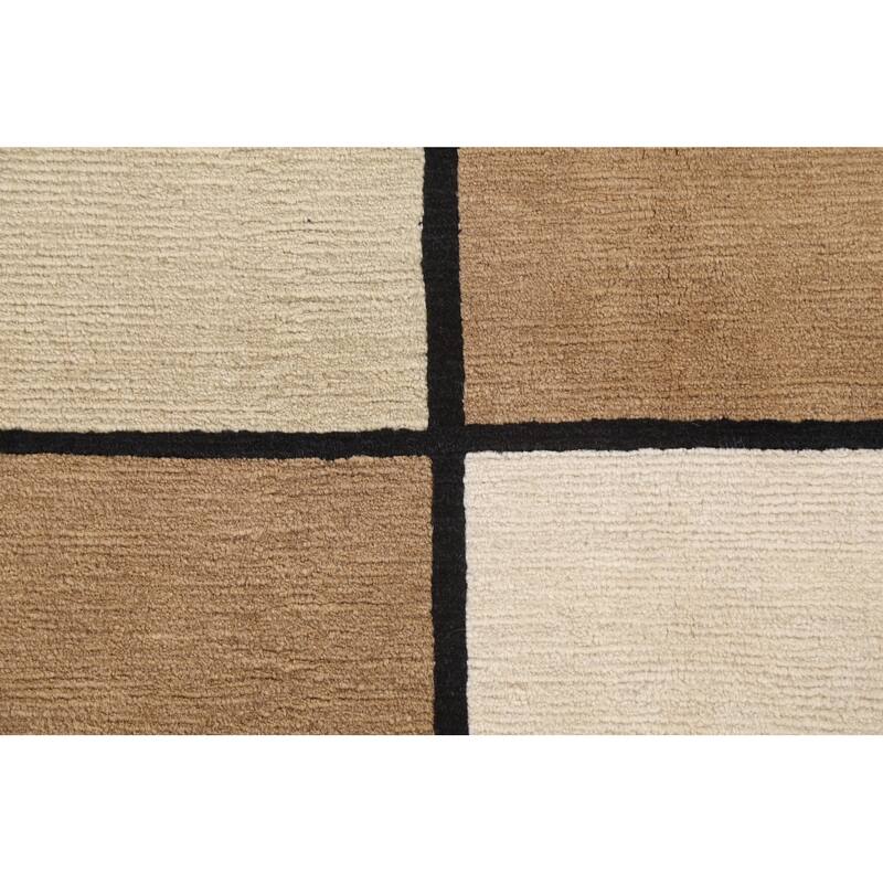 Checkered Nepalese Vegetable Dye Oriental Wool Area Rug Hand-knotted - 6'1" x 9'3"