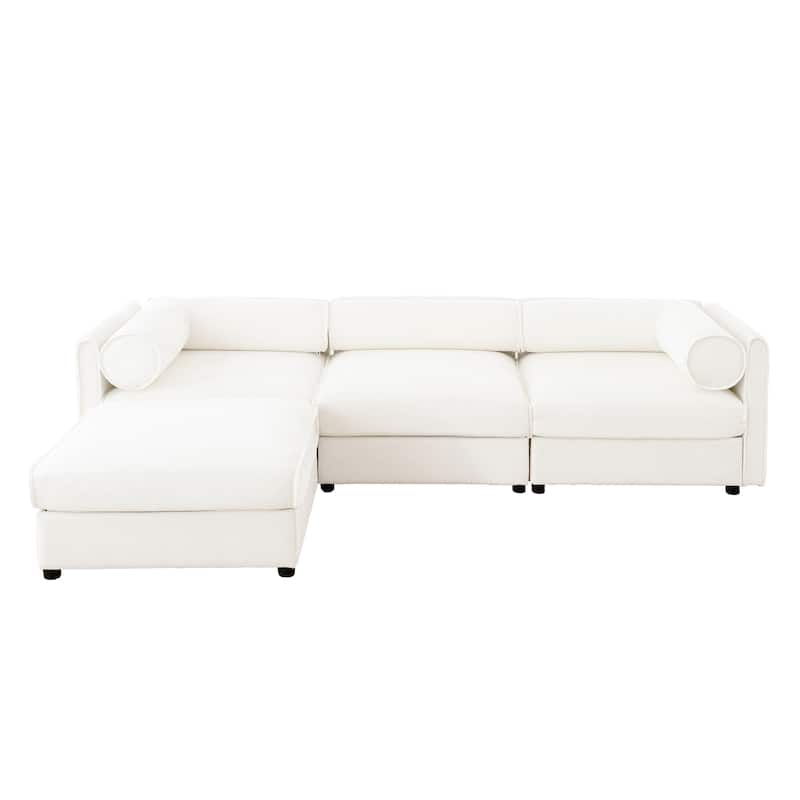 109" L-Shaped 3-Seater Chenille Sofa with Ottoman and Hidden Storage(Cylindrical Backrest Design)