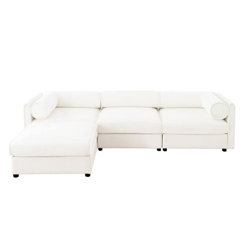 Modern 4-Piece L-Shaped Modular Sofa with Storage & 1 Storage Ottoman