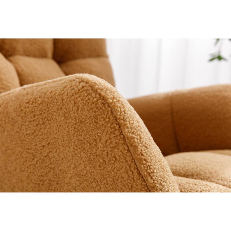 Teddy Fabric Upholstered Glider Rocker, Reading Chair with Thick Padded Seat, High Backrest Armchair with Wooden Legs