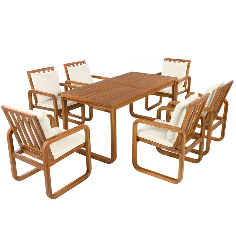 7-Piece Acacia Wood Outdoor Dining Set with Water-Resistant Cushions by Leisure Zone