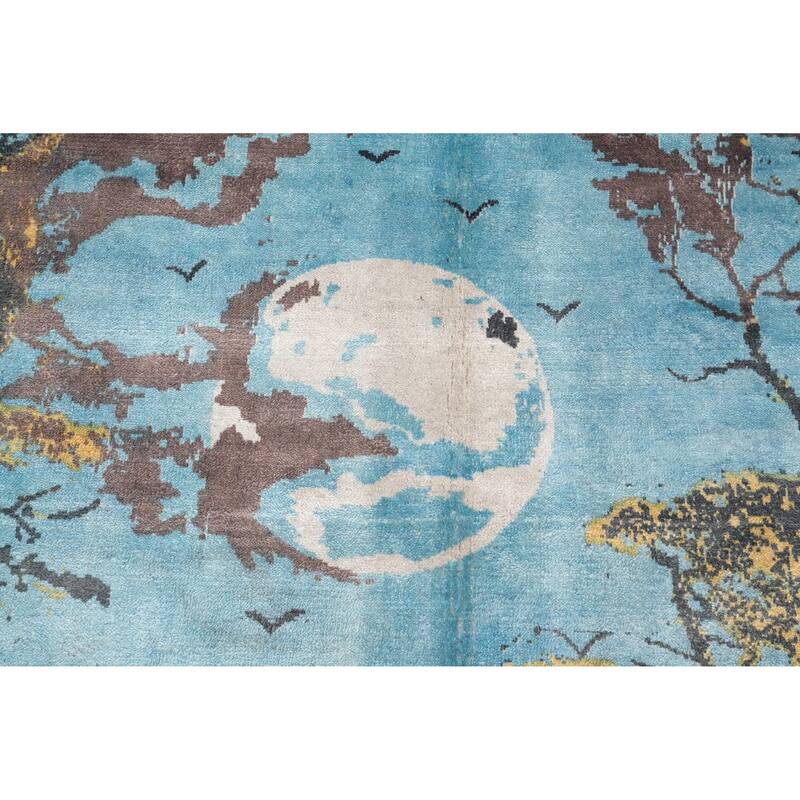 Hand Knotted Oriental Viscose Silk Carpet Modern Pictorial Multi-Colored Abstract Area Rug - 7' 9'' X 5' 6''