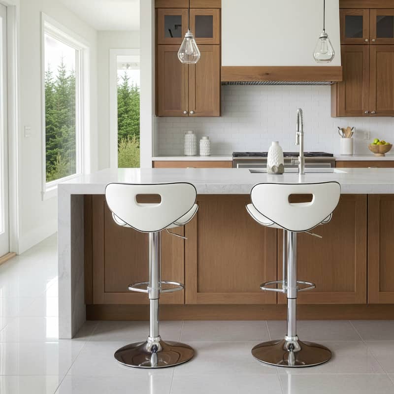 Adria White/Black/Grey Chrome Frame Adjustable Height Swivel Bar Stools (Set of 2)