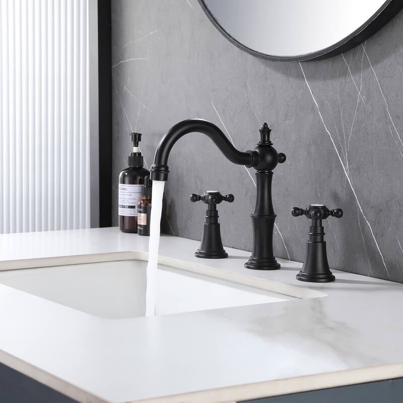 7.9"H Solid Brass Widespread 2-Handle Bathroom Sink Faucet