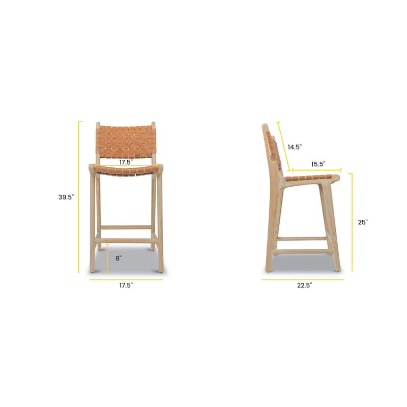 Poly and Bark Banda Teak & Leather Counter Height Stool - Solid Wood Frame