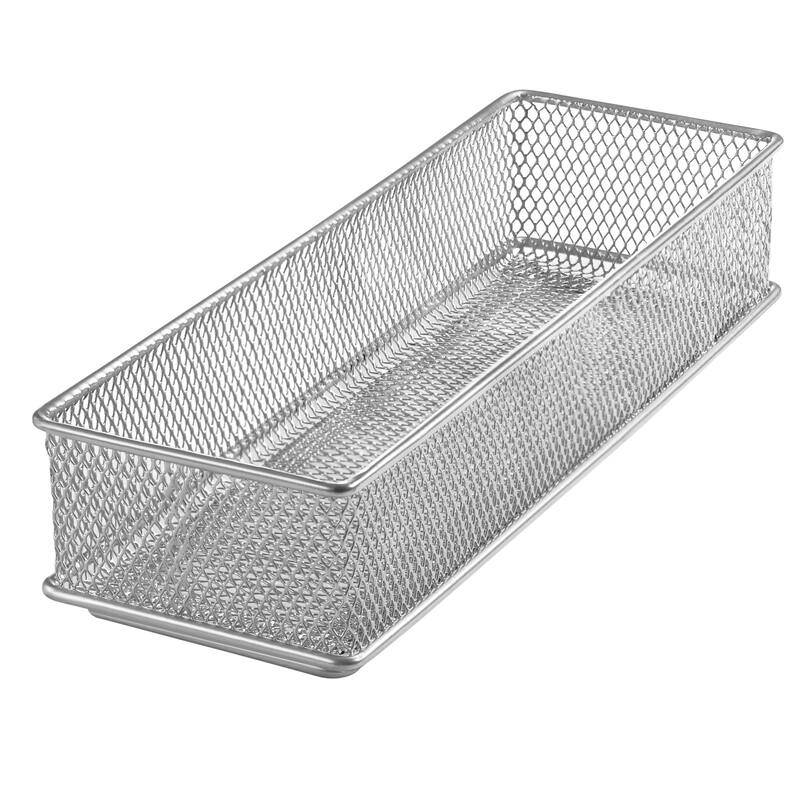 Silver Mesh Drawer Cabinet and or Shelf Organizer Bins, School Supply Holder Office Desktop Organizer Basket. Pack of 1 - 3x9x2