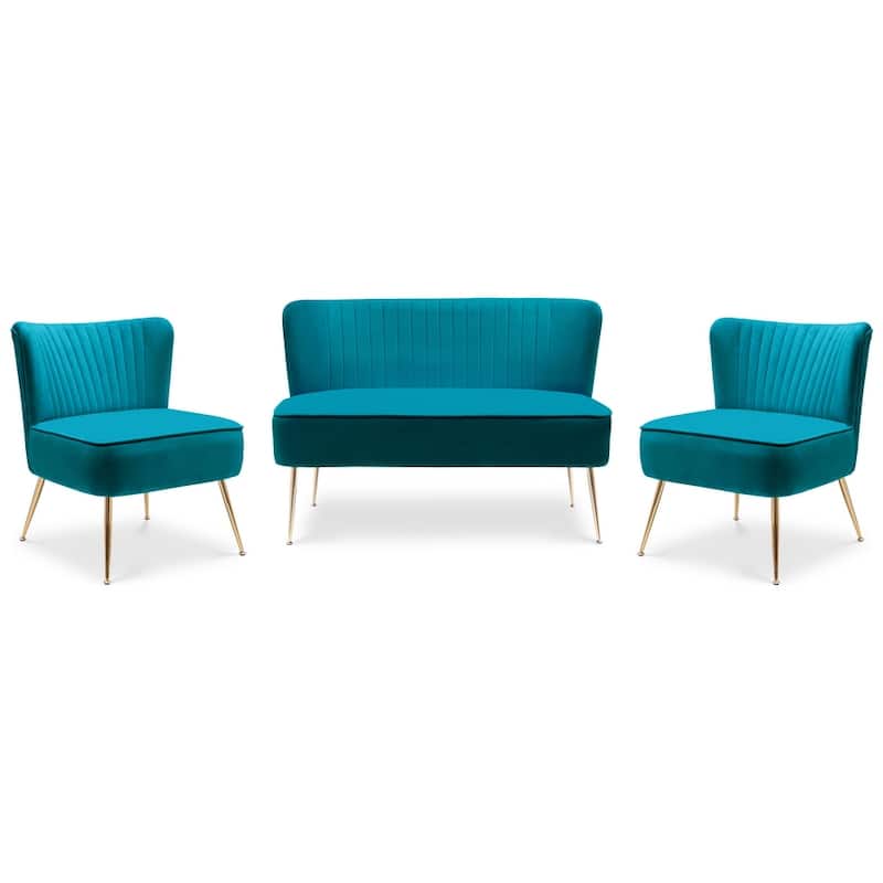 Farrah Upholstered Velvet Polyester Living Room Set With 25 inch Accent Chairs (3-Piece)