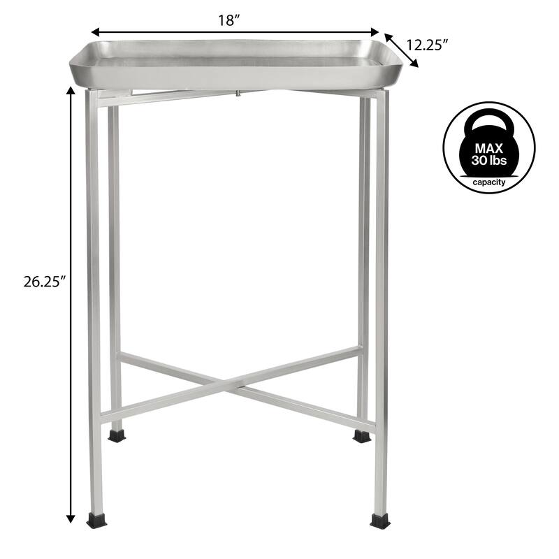 Sterling 26.25" Industrial Metal Foldable End & Side Table w/ Mirrored Tray Top, By JONATHAN Y