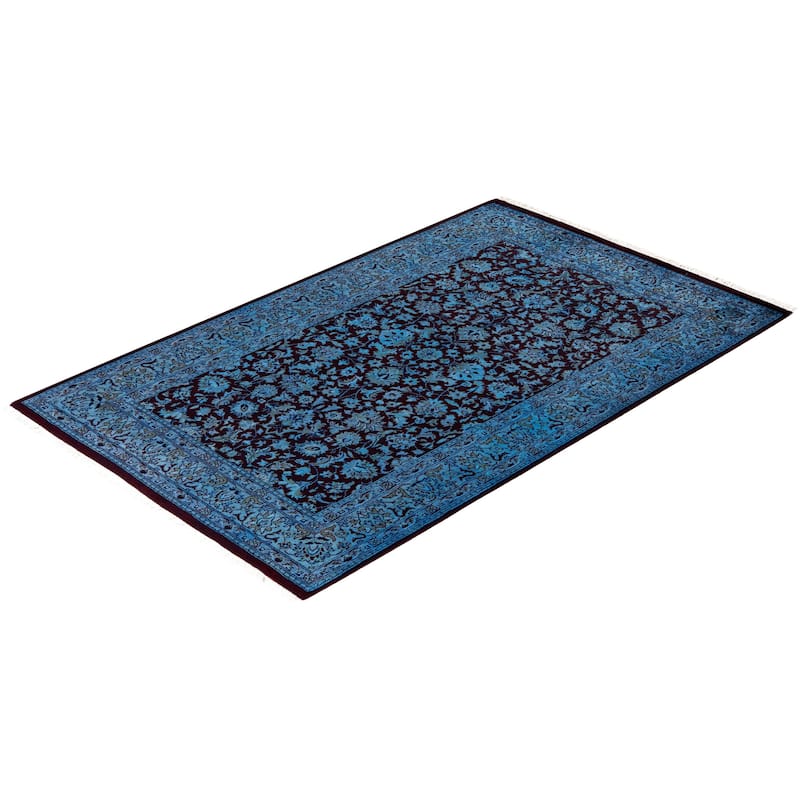 Overton Hand Knotted Wool Vintage Inspired Modern Contemporary Overdyed Blue Area Rug - 3' 2" x 5' 1"