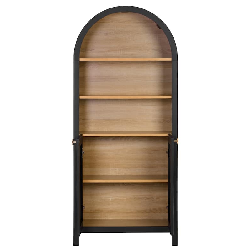 61" Tall Arched Cabinets,Bookcase with storage,Mid-Century Modern 5-Tier Bookshelf with Door,Black