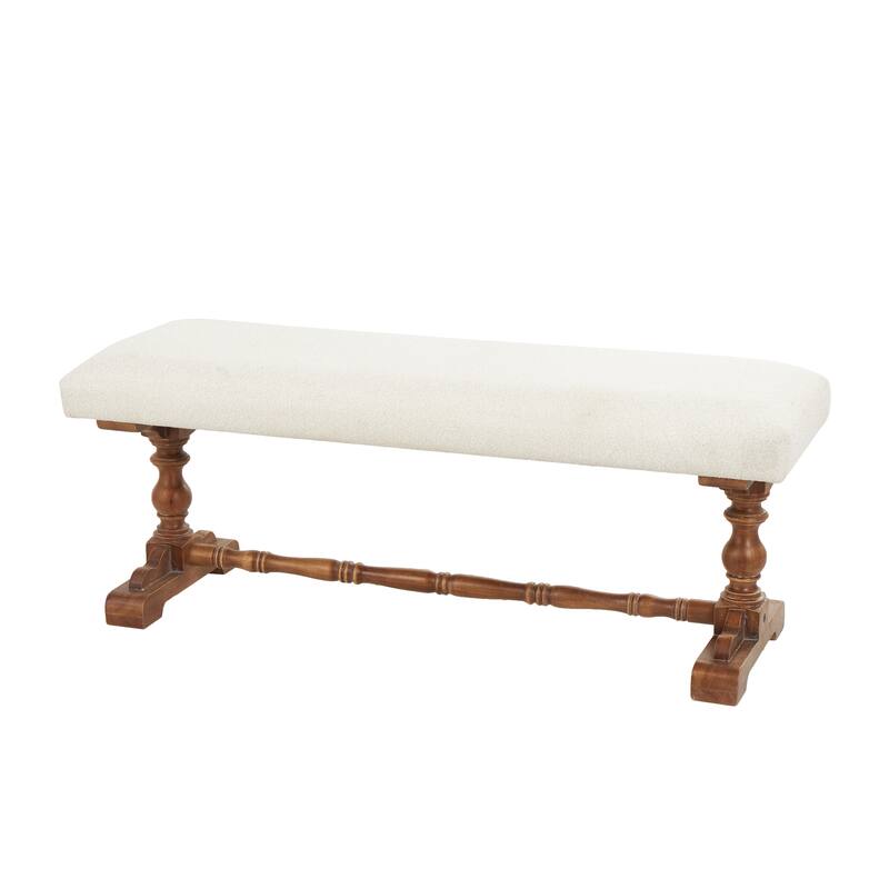 Cream Fabric Bench with Brown Turned Legs