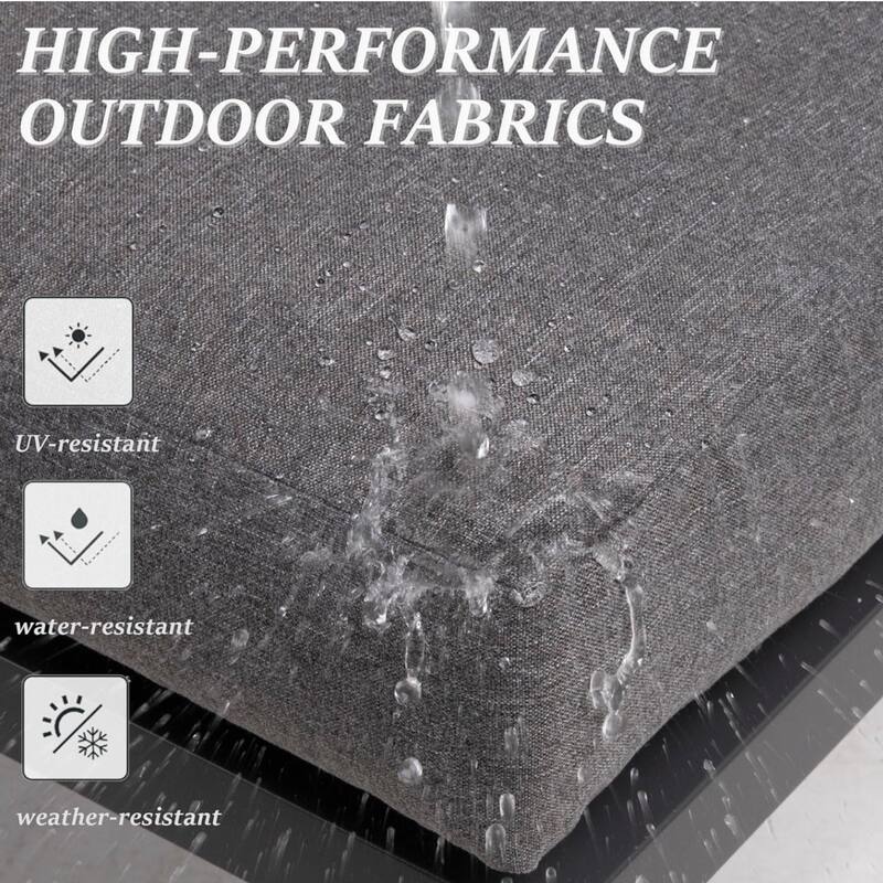 Set of 2 26" Aluminum Patio Ottomans with Thick Gray Cushions