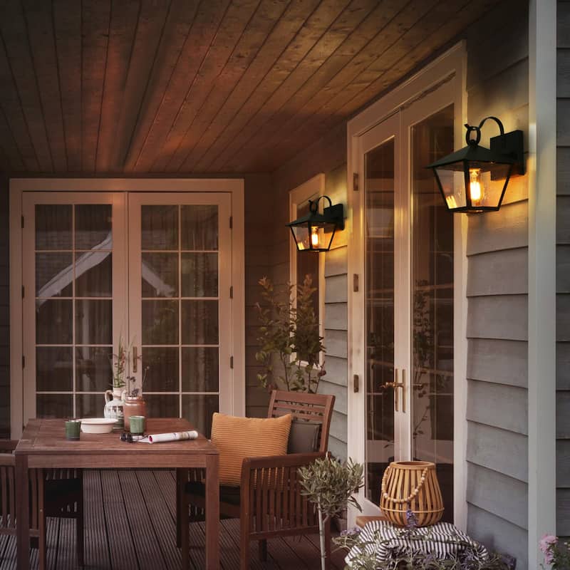 Mano Modern Black 1-Light Outdoor Wall Sconces Pendant Exterior Lantern
