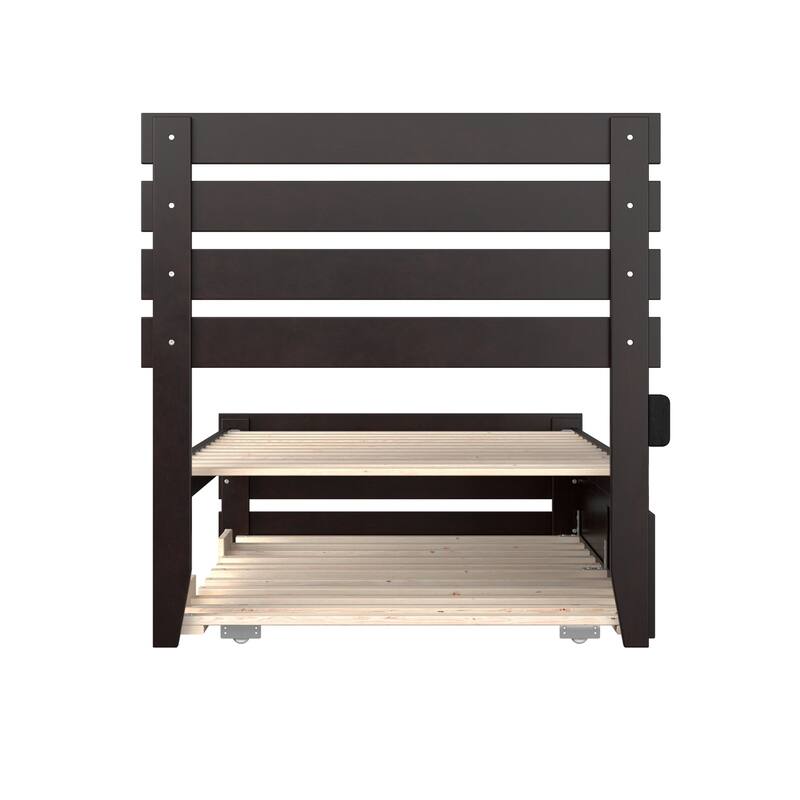 Twin Bed with Trundle - Espresso Finish, Modern Farmhouse Style, Solid Wood Frame, Easy Assembly